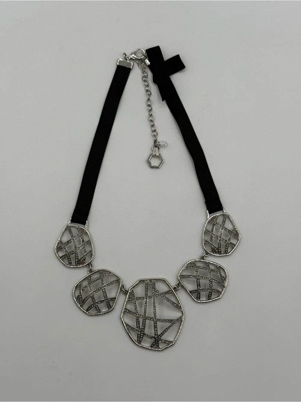 Simply Vera Silver Tone Geometric Statement Necklace Black Ribbon Collar